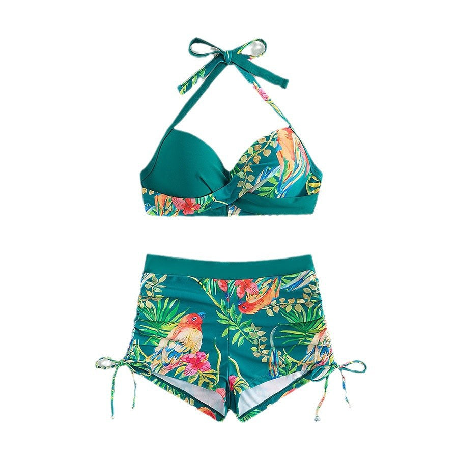 Dame Tropisk Tryk Halterneck Bikini Sæt Stilla