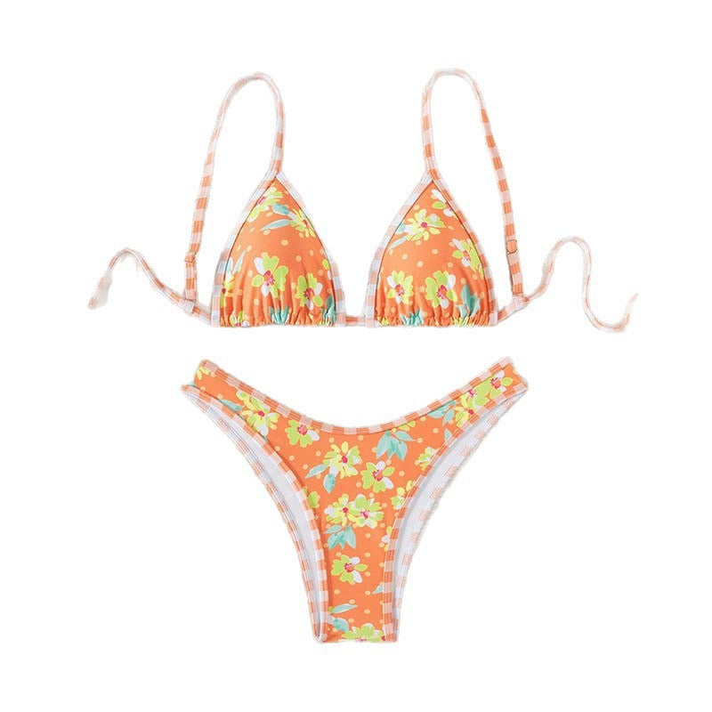 Dame triangels bikini med blomster mønster og justerbare stropper Skovae