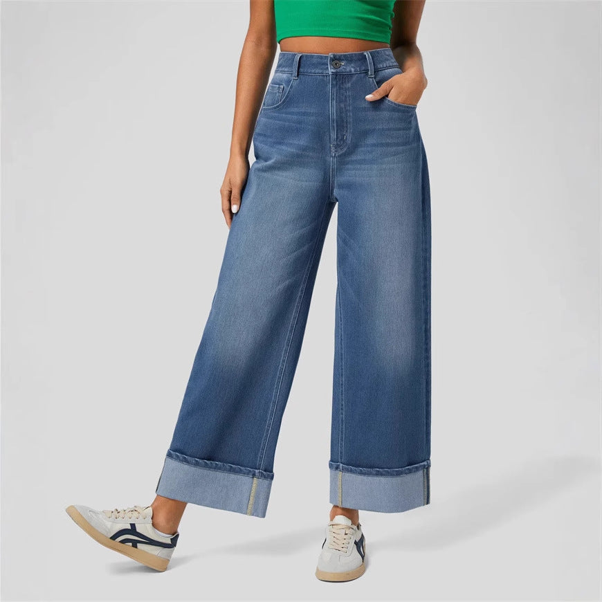 Damer Løst skårne jeans med høj talje og omfoldet kant Stilla