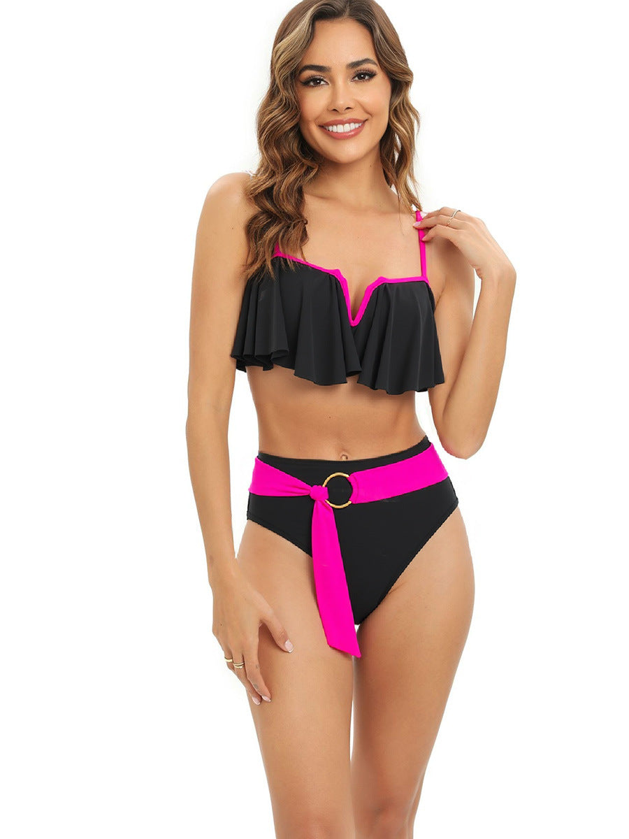 Damer bikini-sæt med fashionable flæse og elegant bælte Skovae