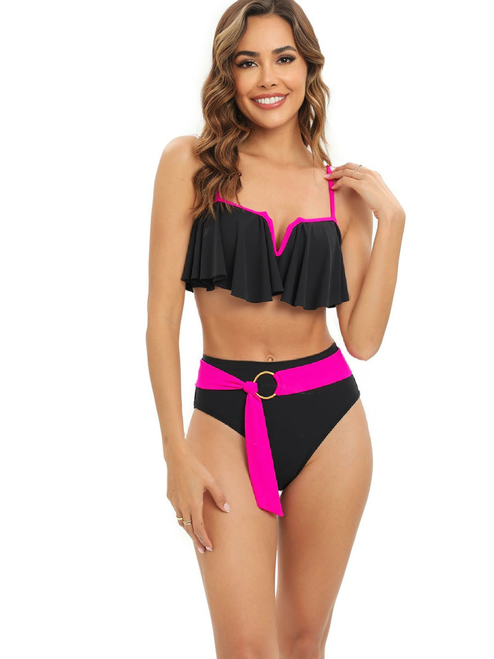 Damer bikini-sæt med fashionable flæse og elegant bælte Skovae