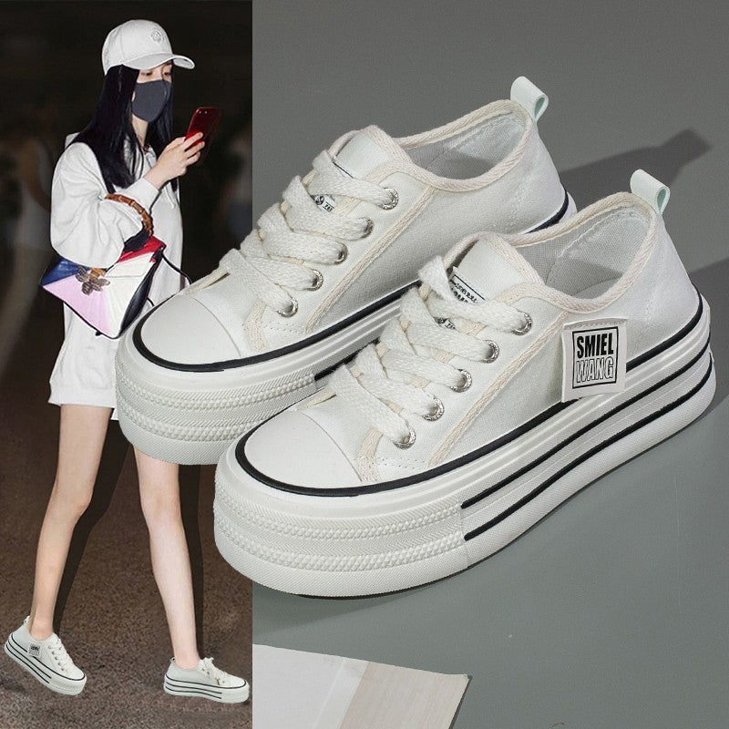 Dame Plateau Sneakers med klassisk Canvas-overdel og tyk sål Stilla