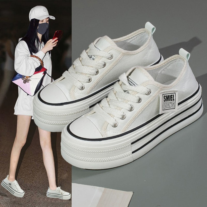 Dame Plateau Sneakers med klassisk Canvas-overdel og tyk sål Stilla