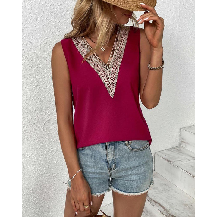 Dame Elegant V-hals Satin Bluse med detaljeret spidsdekoration Stilla