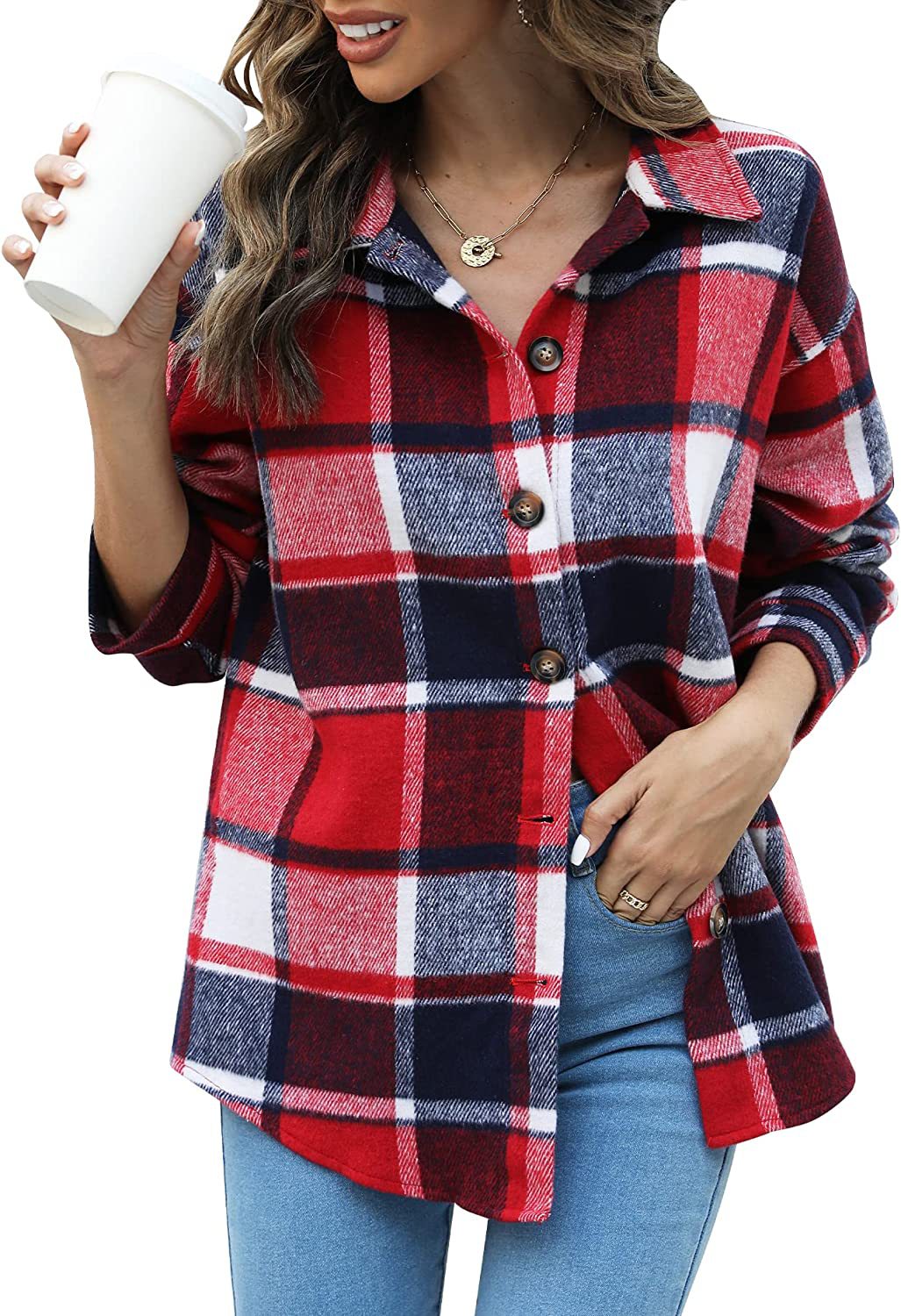 Dame Oversized Flannel Skjorte Stilla
