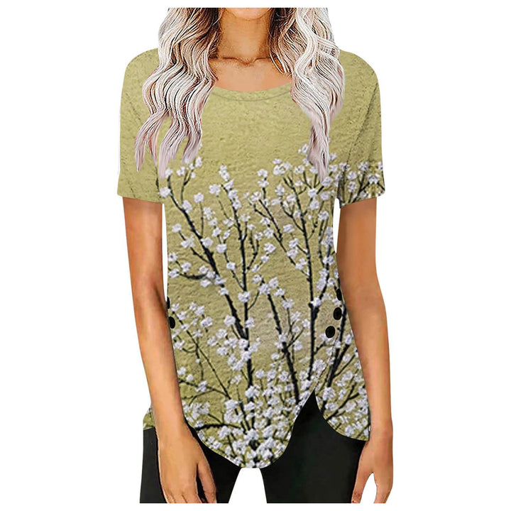 Dame bluseskjorte med floralt design og asymmetrisk kant Stilla