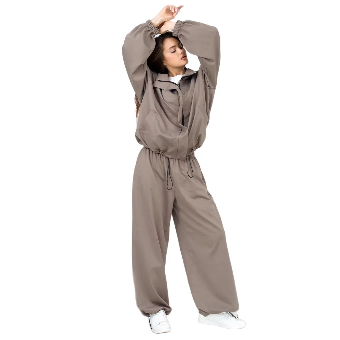 Dame casual tracksuit med hætte og elastiske manchetter