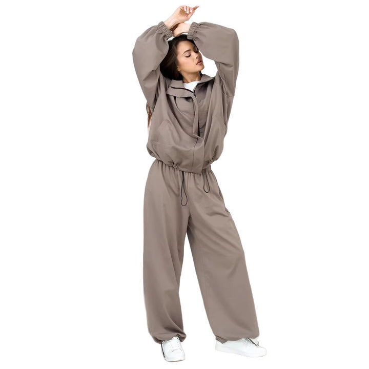 Dame casual tracksuit med hætte og elastiske manchetter