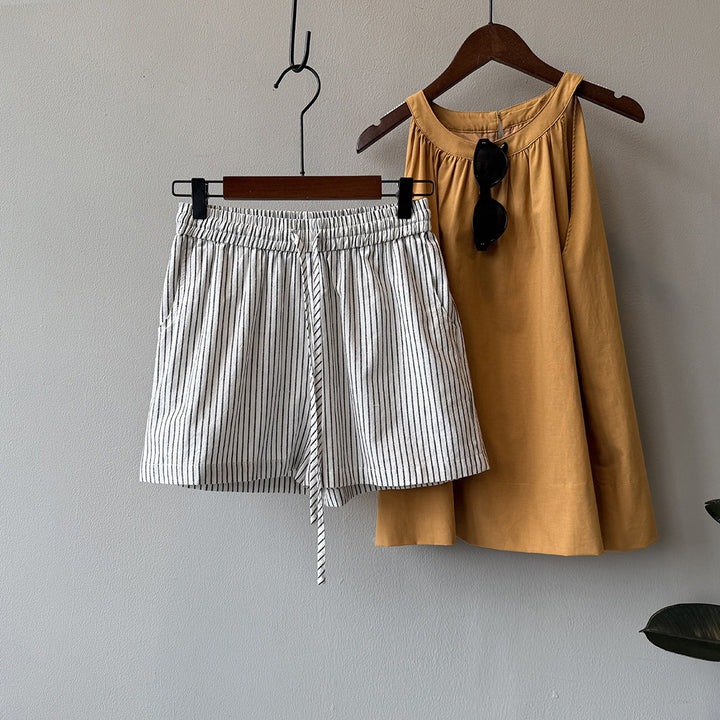Dame stribede shorts med snor og elastisk talje Stilla
