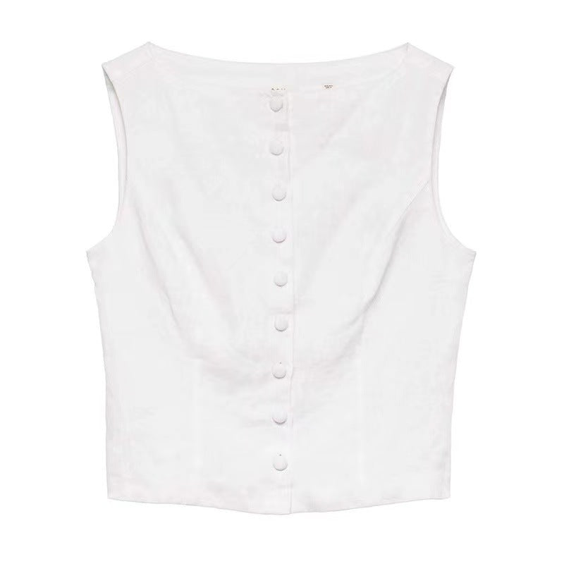 Dame Crop-Top med dekorativ knaplukning og kvalitetsbomulds kvalitet Stilla