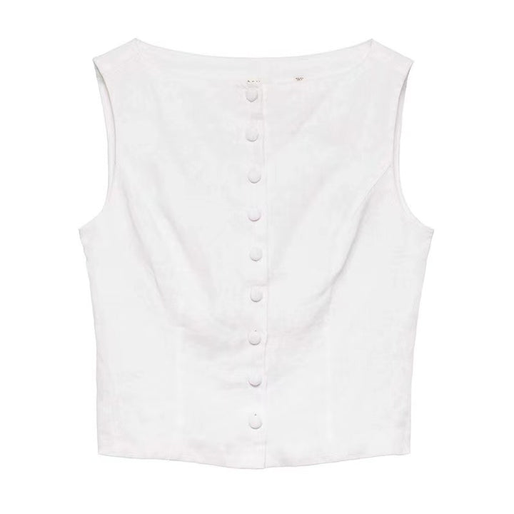 Dame Crop-Top med dekorativ knaplukning og kvalitetsbomulds kvalitet Stilla