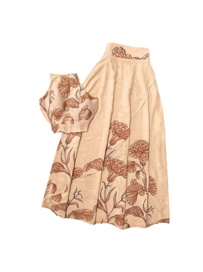 Dame sommerligt crop-top og maxiskørt sæt med blomsterdesign Stilla