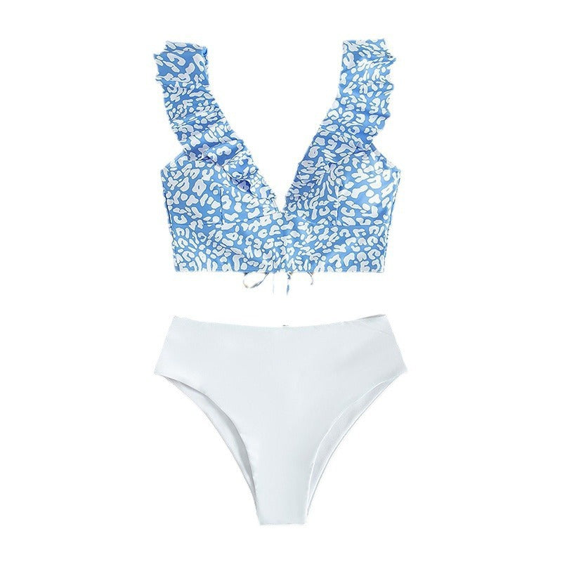 Damer trianglet bikini med flæse detaljer og dyreprint Skovae