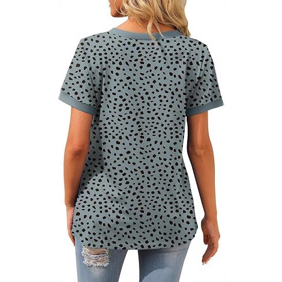 Dame V-hals T-shirt med prikkemønster Stilla