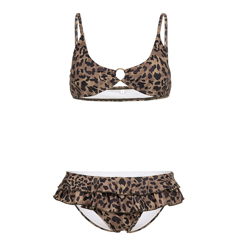 Dame bikini-sæt med flæse detaljer og leopardmønster Skovae