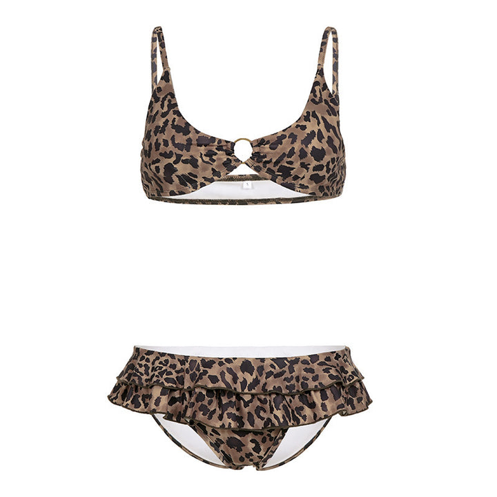 Dame bikini-sæt med flæse detaljer og leopardmønster Skovae