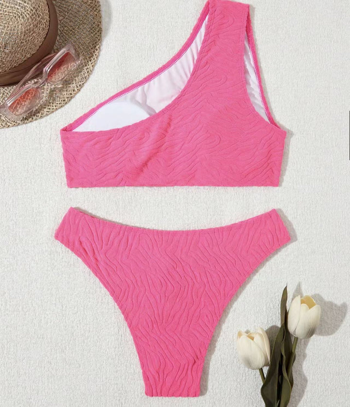 Dame Triangel-Bikini med asymmetrisk top og struktureret mønster Stilla