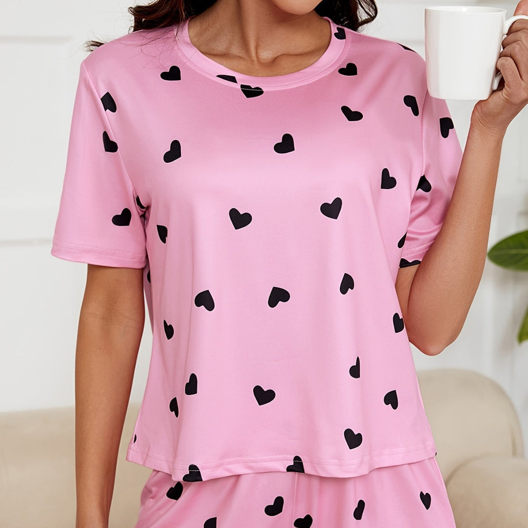 Dame Kort Pyjamas med Hjertermønster Stilla