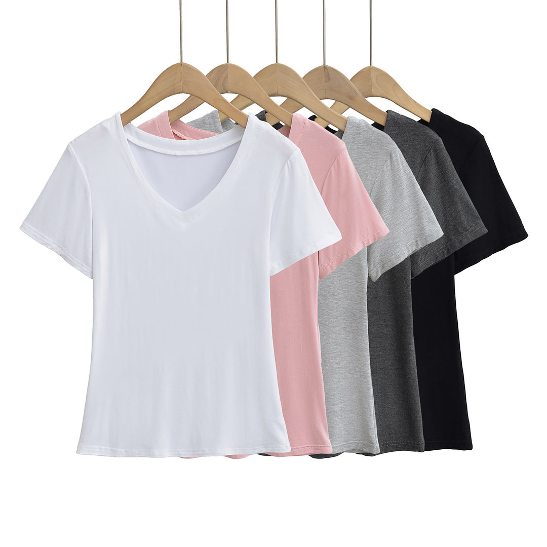 Dame V-hals T-shirt i åndbart bomuldsblanding med afslappet snit Stilla