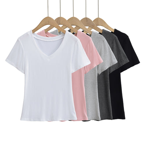 Dame V-hals T-shirt i åndbart bomuldsblanding med afslappet snit Stilla