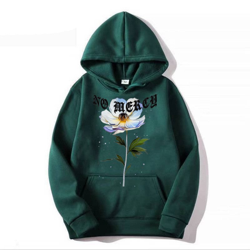 Kvinders hoodie med blomsterprint og fremtrædende tryk Skovae