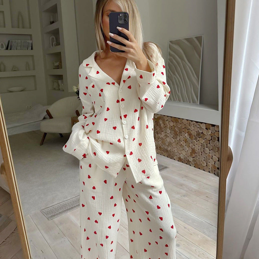 Dame hyggelig pyjamas med hjerte mønster Stilla