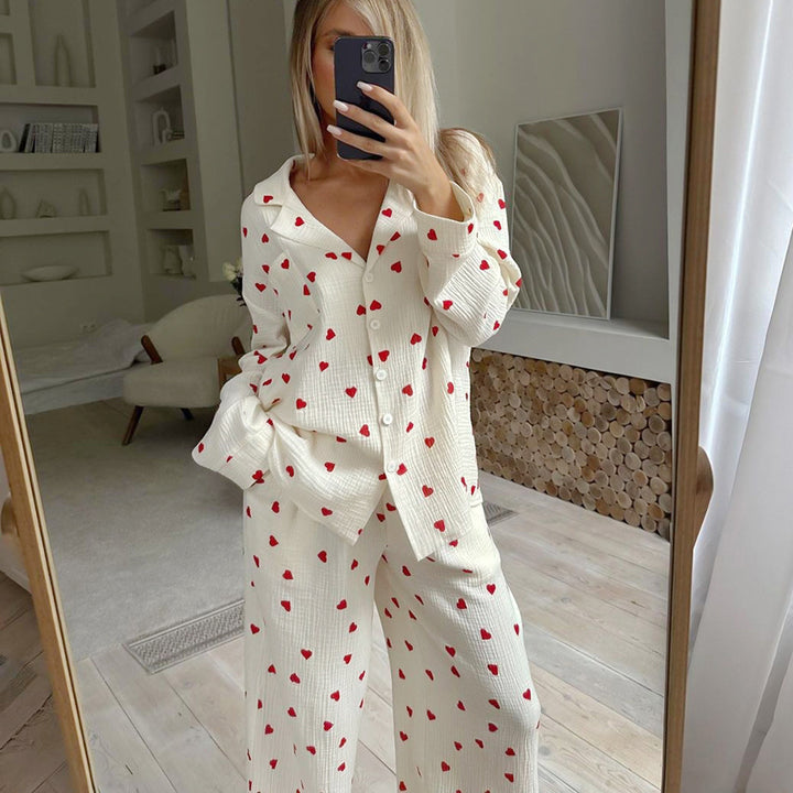 Dame hyggelig pyjamas med hjerte mønster Stilla