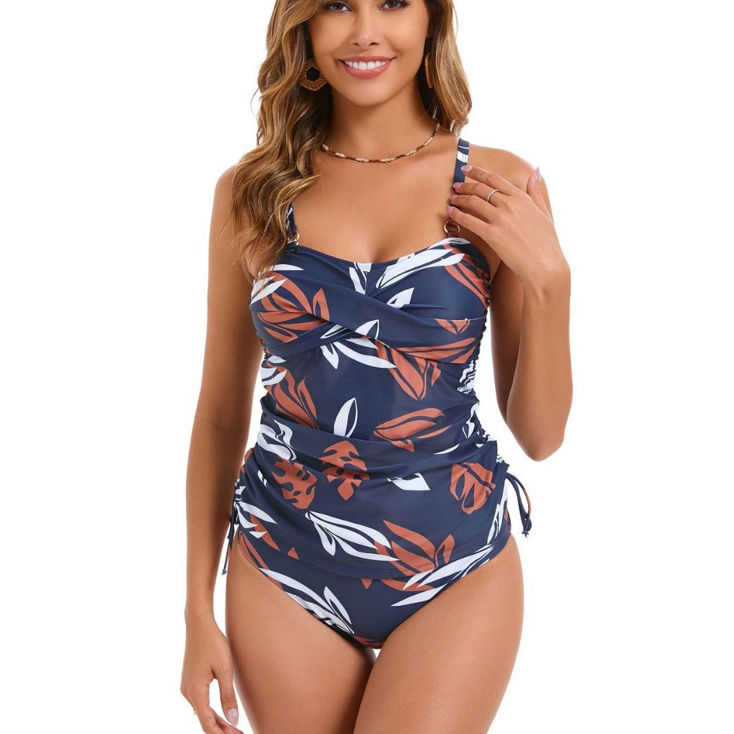 Dame Tankini med moderne draperingsdesign og stilfuldt blomster mønster Stilla