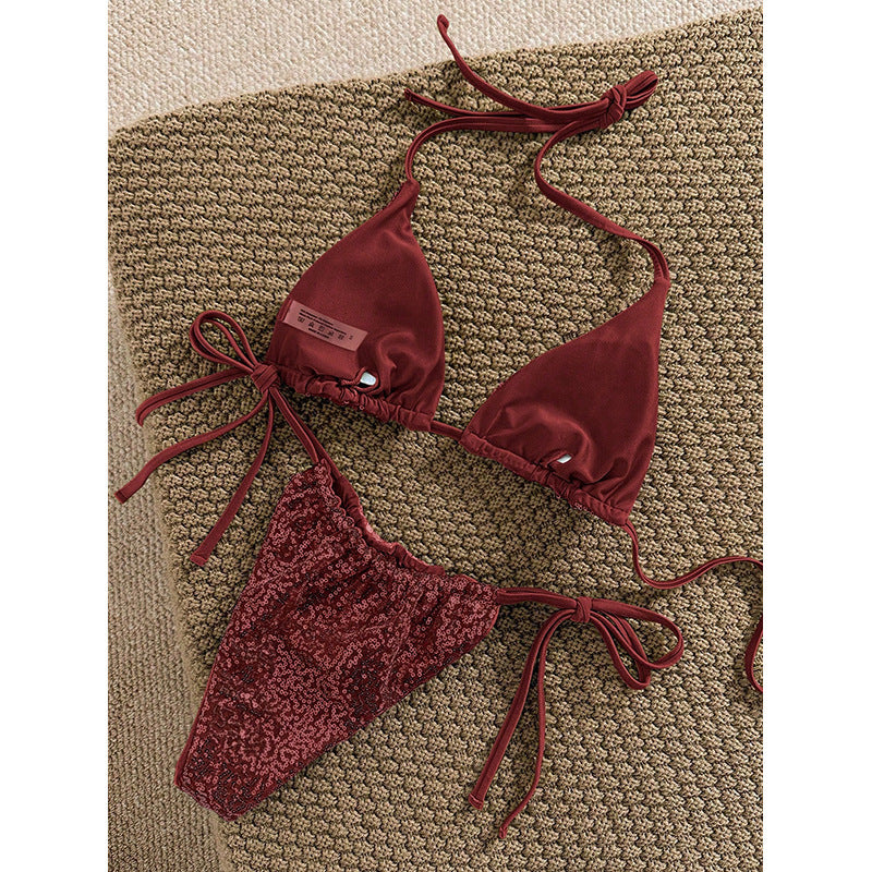 Dame triangel bikini sæt med justerbare snøre detaljer Skovae