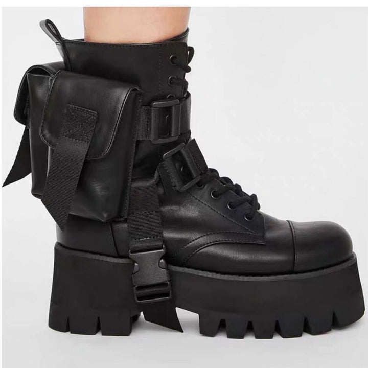 Femme Chunky Combat Støvler med Utility Lommer Stilla