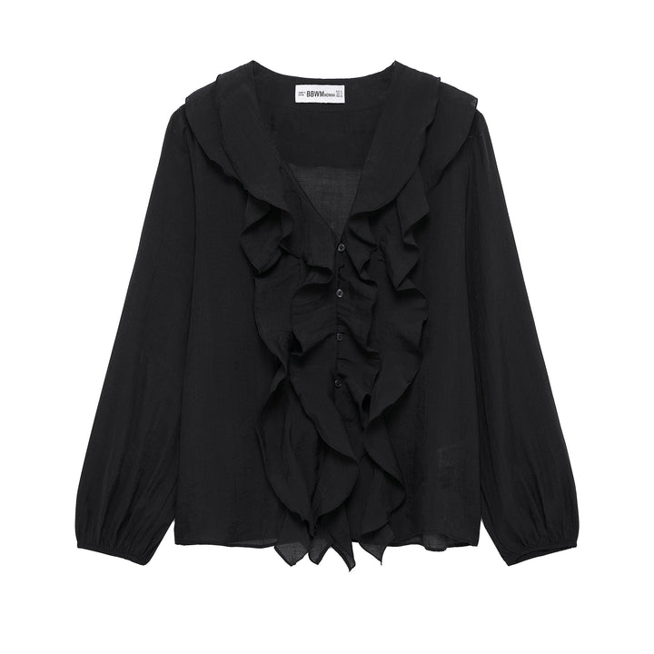 Femme Rufflesilke bluse med knaplukning Stilla