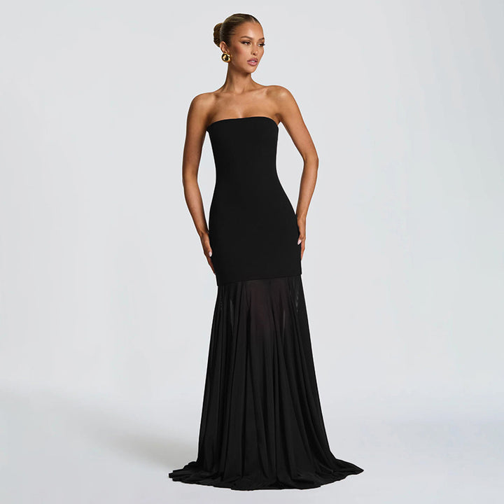 Damer Elegant aften kjole med transparente draperinger Skovae