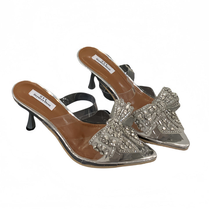 Dame transparente Sling-sandaler med strass dekorerede sløjfer Stilla