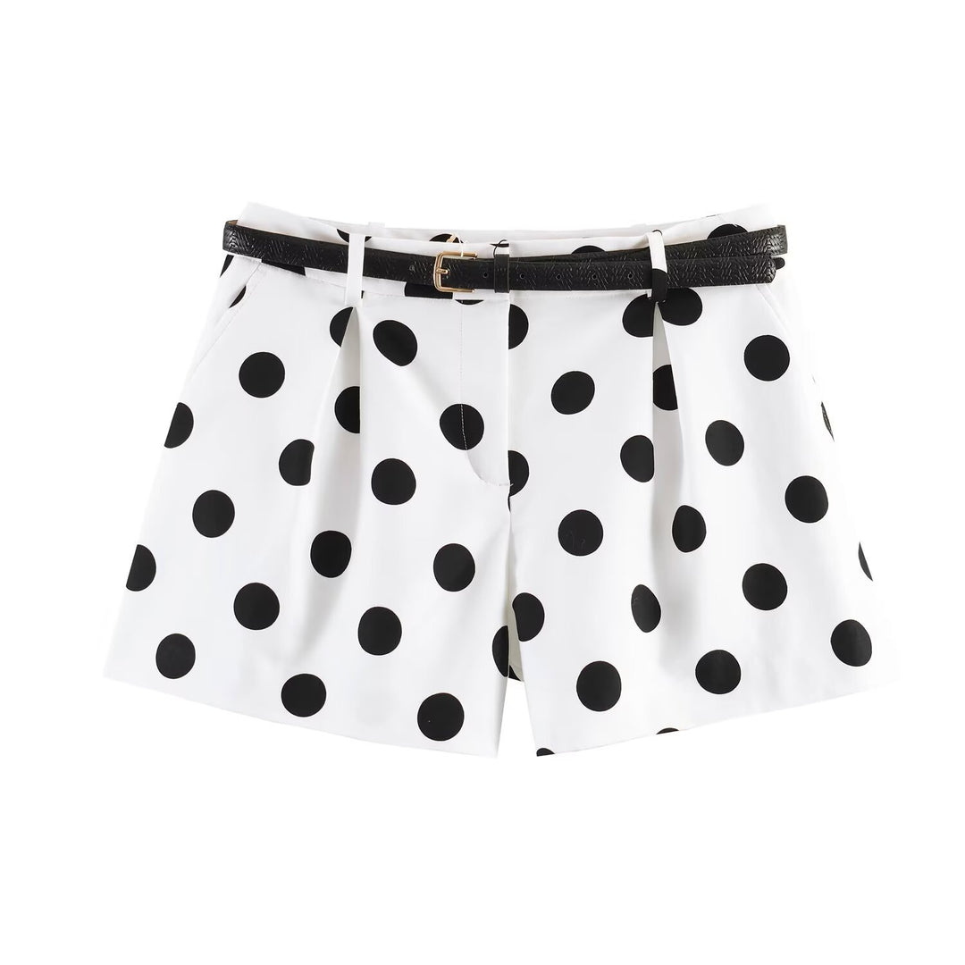 Dame klassiske shorts med elegante folder og bælte Skovae