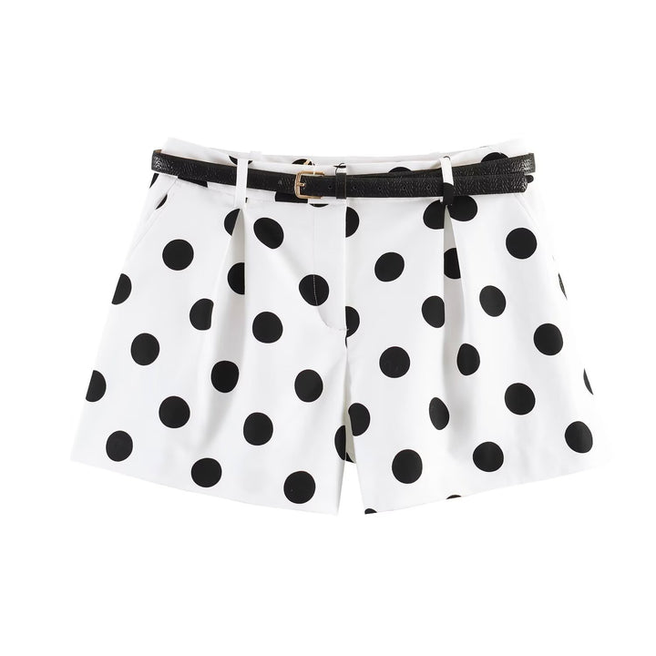 Dame klassiske shorts med elegante folder og bælte Skovae
