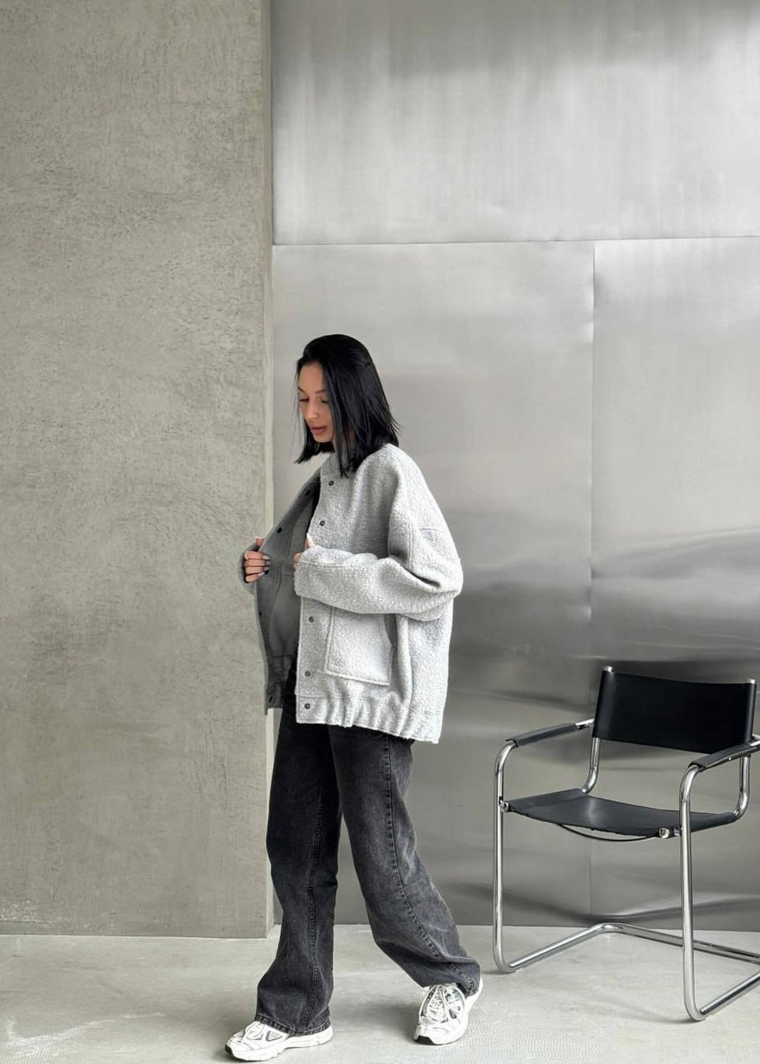 Stilla | Oversized Fleece Trykknapjakke
