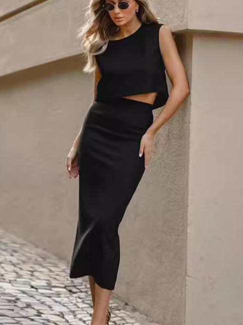 Dame Kvalitets Midi-Kjole med moderigtig Cut-Out Stilla