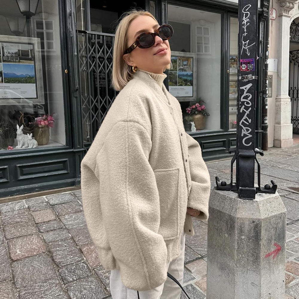 Dame Oversized Fleece Jakke med Knaplukning Stilla