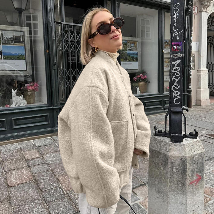 Dame Oversized Fleece Jakke med Knaplukning Stilla