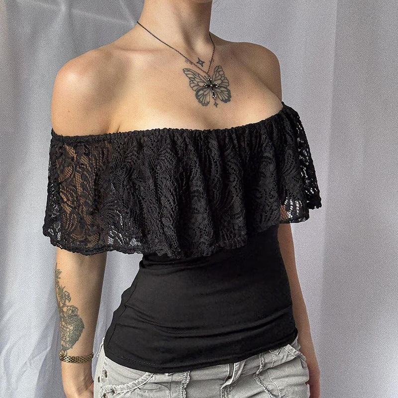 Dameoberdel med spidsel-overlap og off-shoulder design Skovae