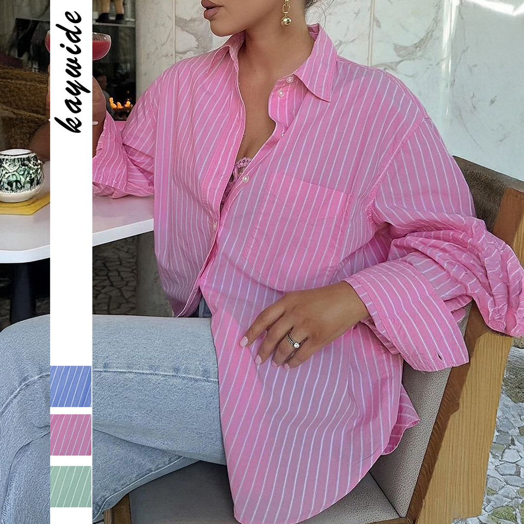 Dame oversized skjorte med fine striber og afslappet snit Stilla