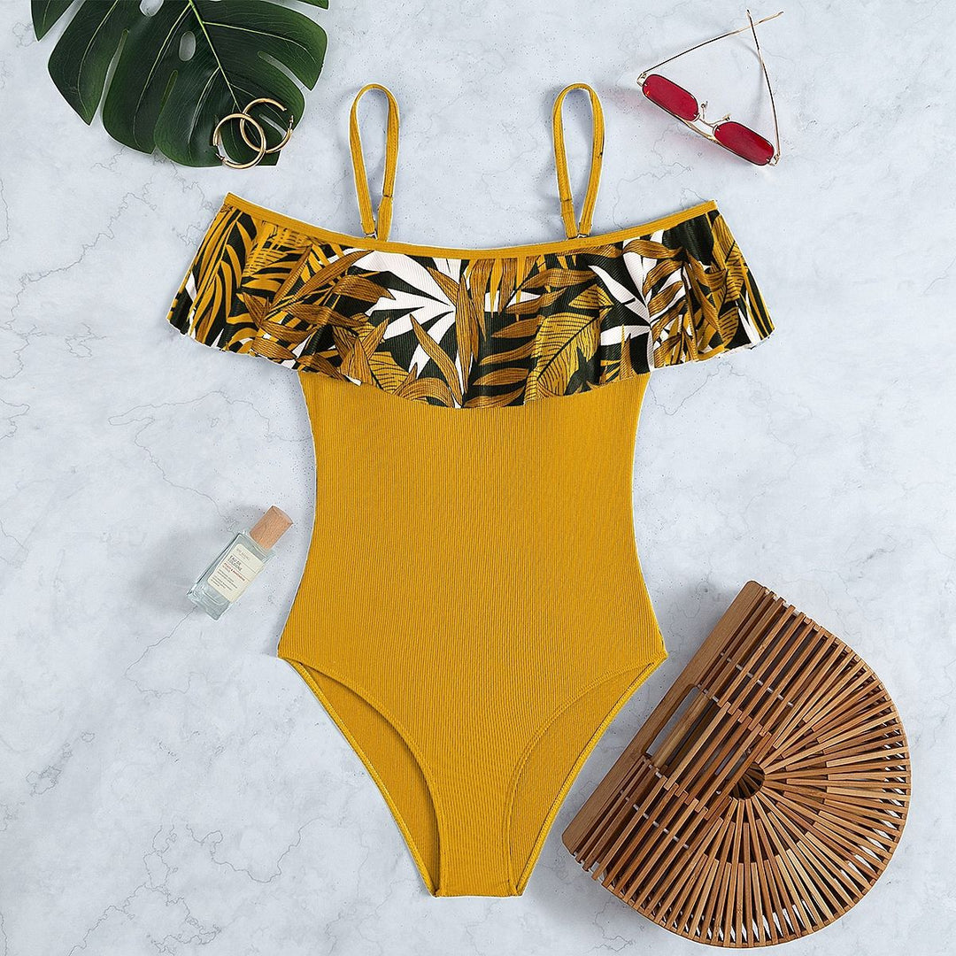 Dame Off-Shoulder Badedragt med voluminøst flæsedesign Skovae