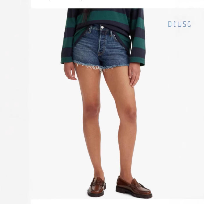 Dame Denim-shorts med frynsekanter og høj talje Stilla