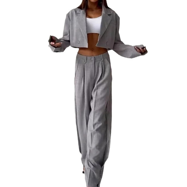 Dame Skræddersyet Cropped Blazer og Vidde-Bukser Sæt Stilla