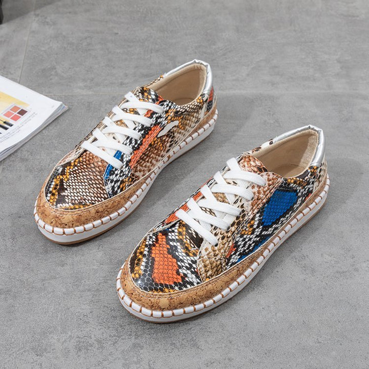 Damer Mode Sneakers i Slangeskindsdesign med Korksål Stilla