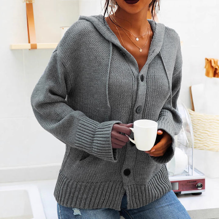 Kvinders chunky strik cardigan med hætte og knapdetaljer Stilla