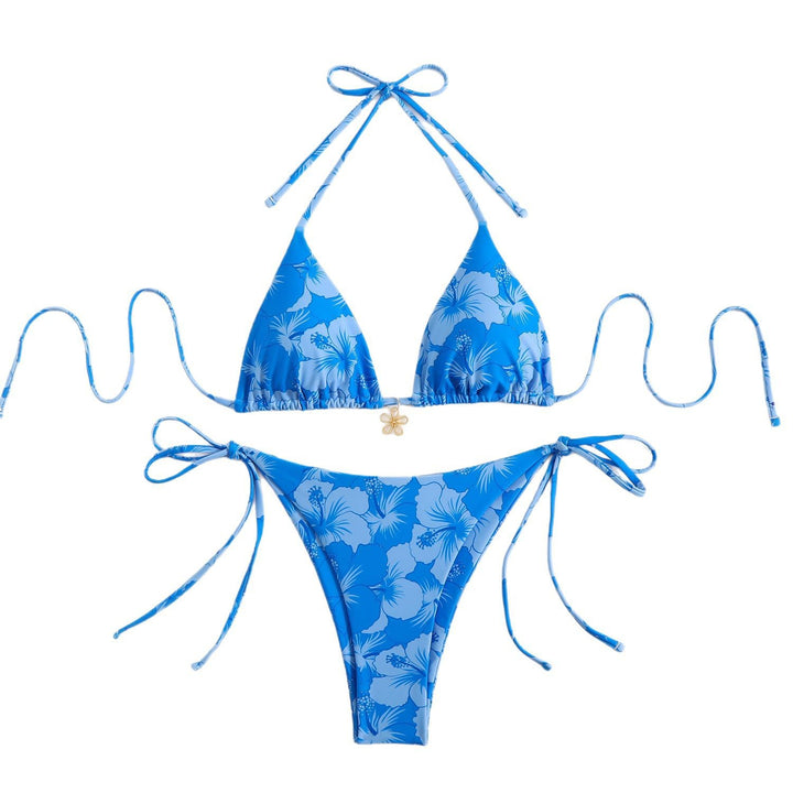 Dame Triangel-Bikini-Sæt med blomstret design og legesyge bindebånd Skovae