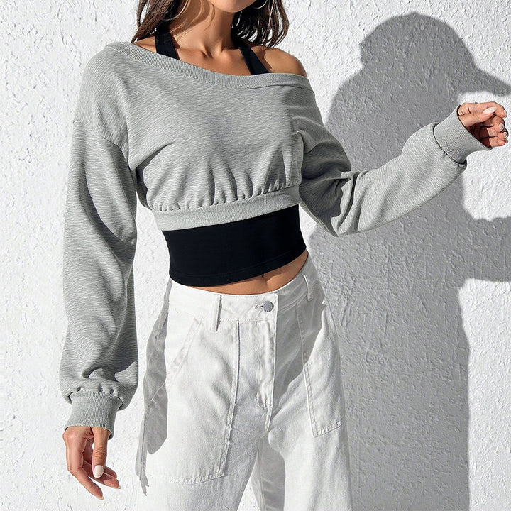 Kvinders cropped sweatshirt med åben skulder og elastisk talje Stilla