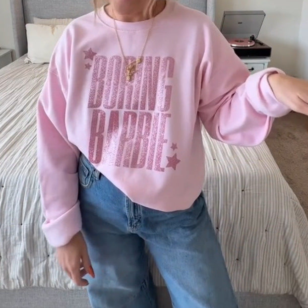 Damer nan glitrende rund-hals-sweatshirt med statement-print og børstet inderside Skovae