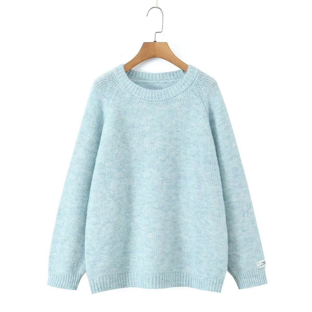 Dame Cozy Strik Sweatshirt med Rund Hals